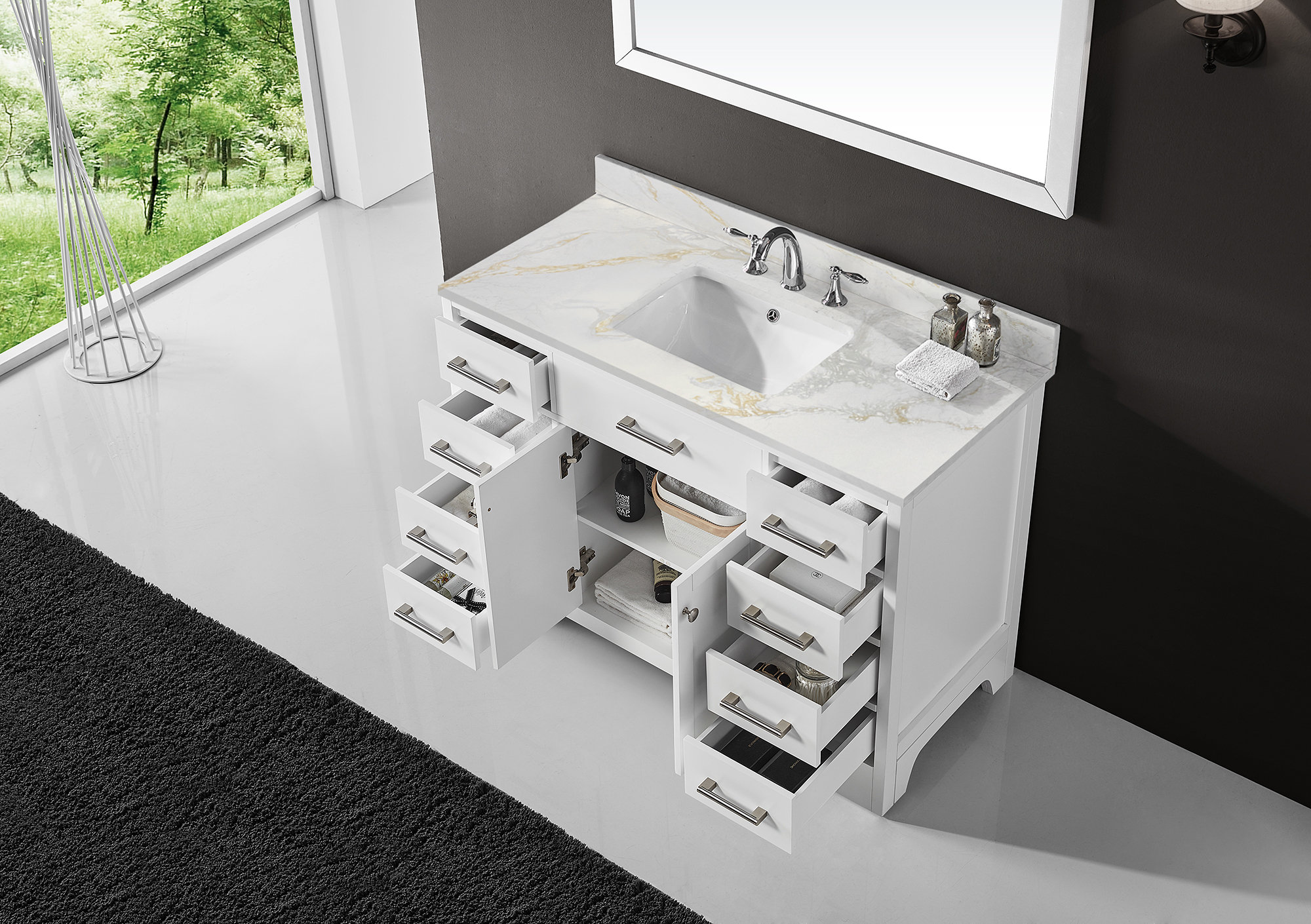 Lark Manor™ Clen 48 Inch Bath Vanity in Quartz Top with Faucet Hole ...