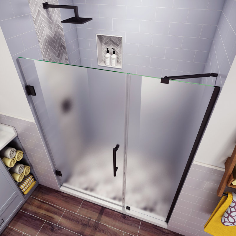 Belmore 59" x 72" Frameless Shower Door, Frosted, Matte Black