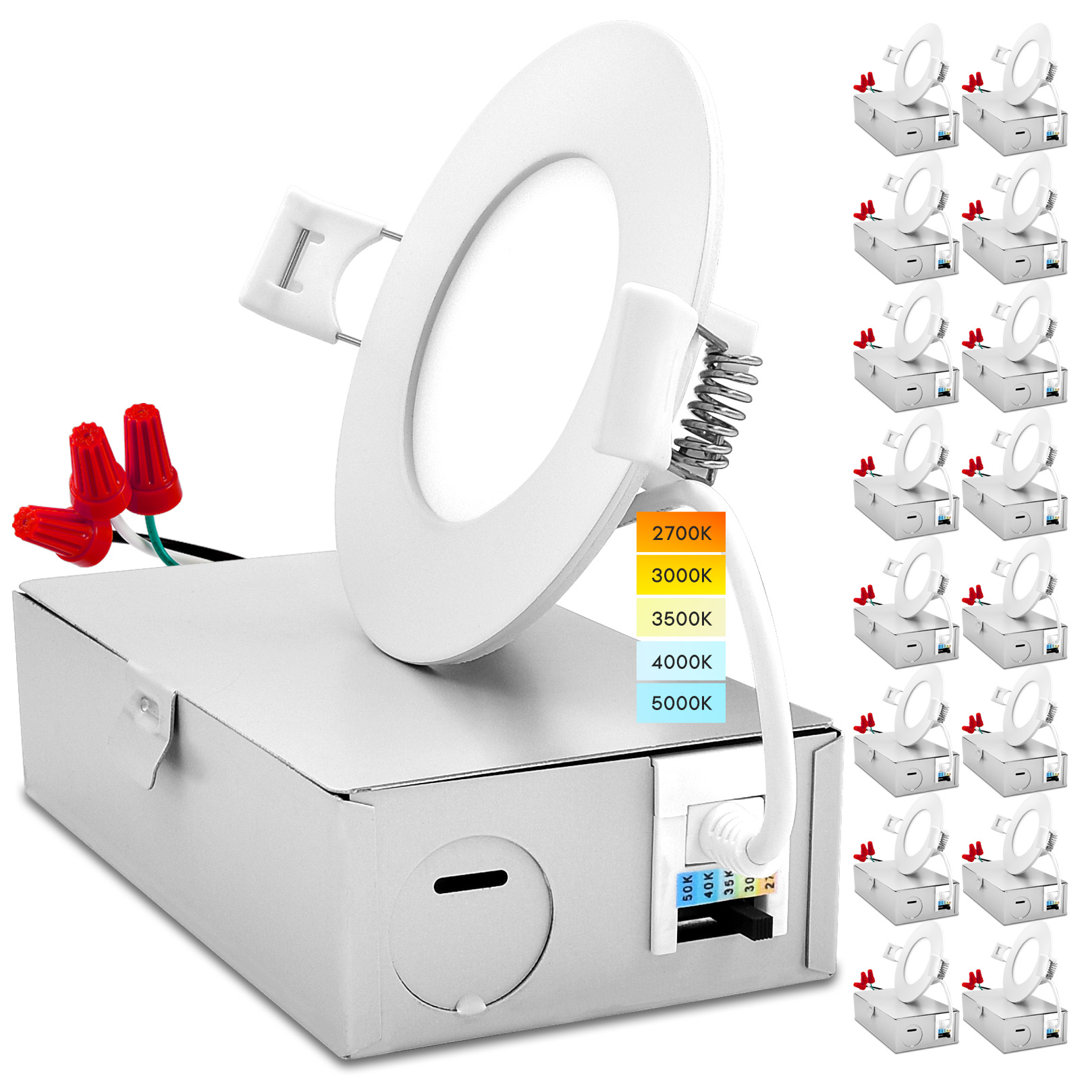 3'' Selectable Color Temperature Dimmable Air-Tight IC Rated LED Canless Recessed Lighting Kit Luxrite