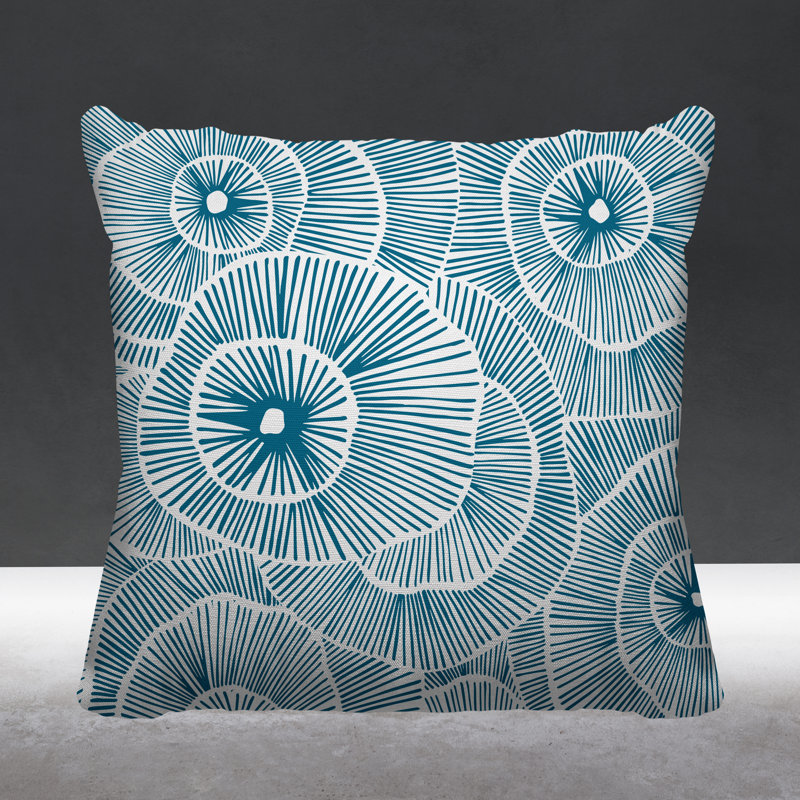 Coussin intérieur / extérieur Abstract Floral Burst, L 19 po x H 19 po, Turquoise
