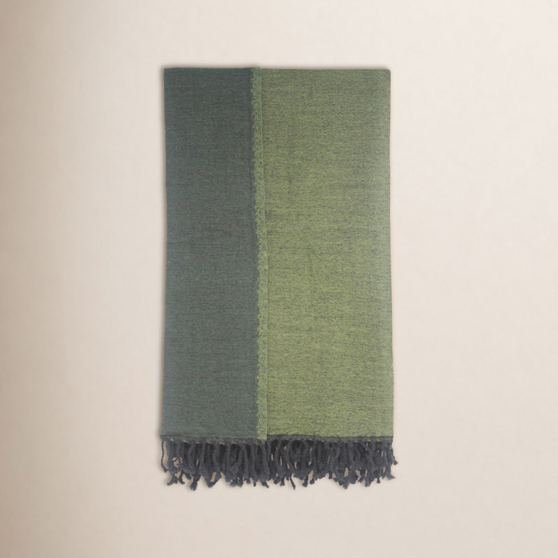 Merino Reversible Wool Throw, Dark Green/Green