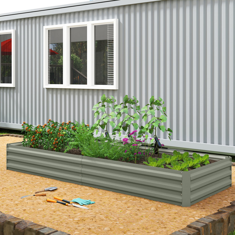 Lit de jardin surélevé galvanisé 8 x 3 x 1 pi, gris clair