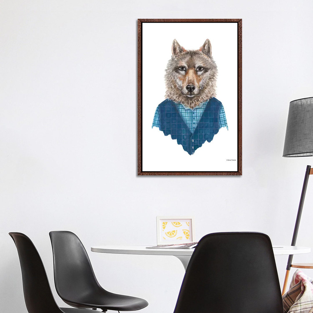 Wolf In Waistcoat von Rachel Nieman - Galerie-verpackte Leinwand Giclée auf Leinwand