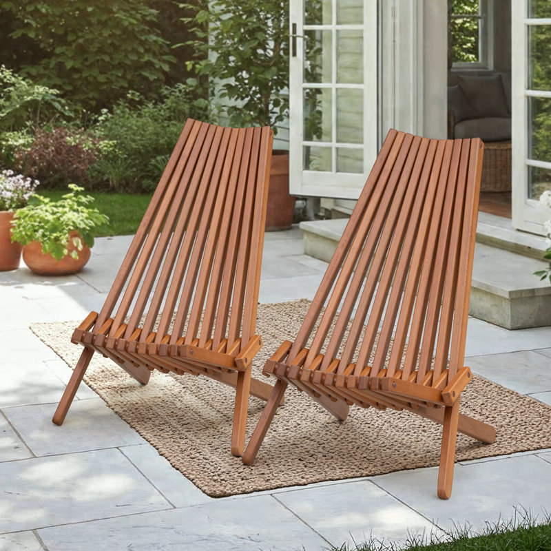 Jahzelle Eucalyptus Wood Folding Adirondack Chair Weather Resistant No Assembly, Natural