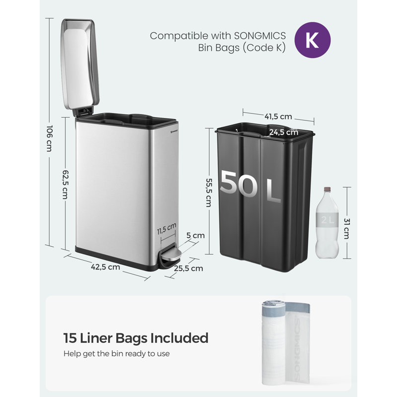 Steel Kitchen Rubbish Bin - 50 L