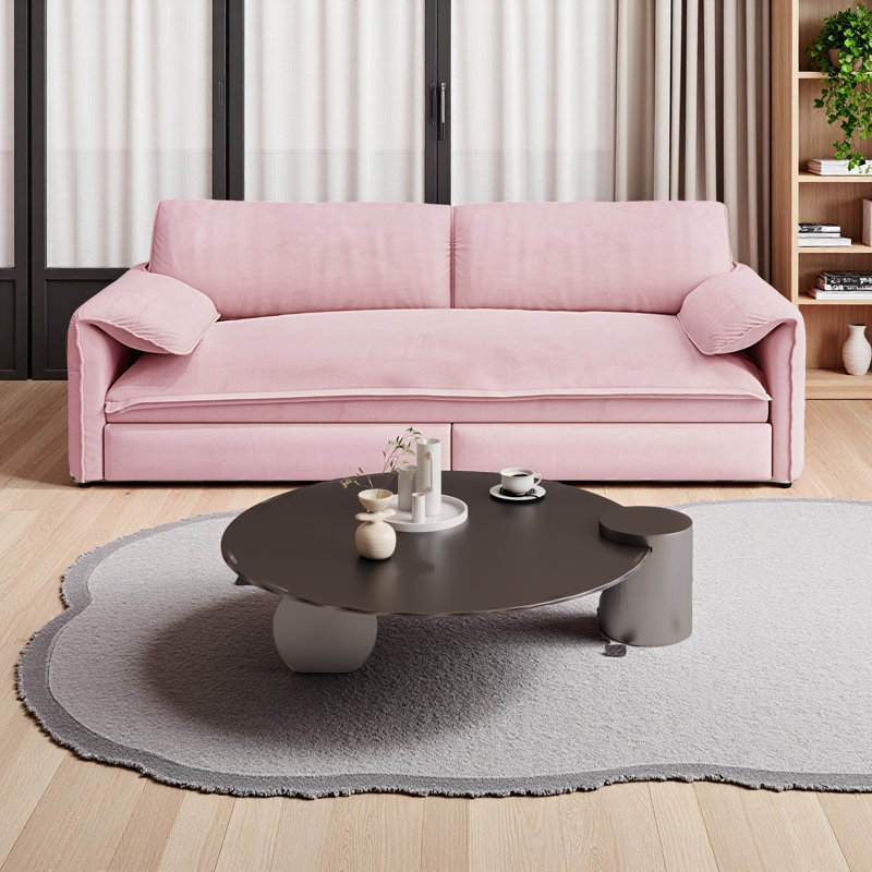 66" Queen Pull Out Sofa Bed, 3-In-1 Convertible Sleeper Sofa With Side Storage,Multi-Functional Velvet Loveseat Bed, Pink