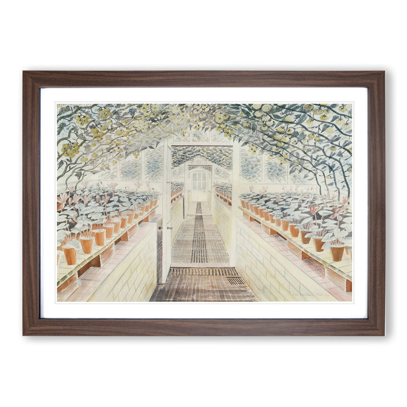 Greenhouse by Eric Ravilious - Picture Frame Painting, Walnut Framed, 27cm H x 36cm W x 2cm D