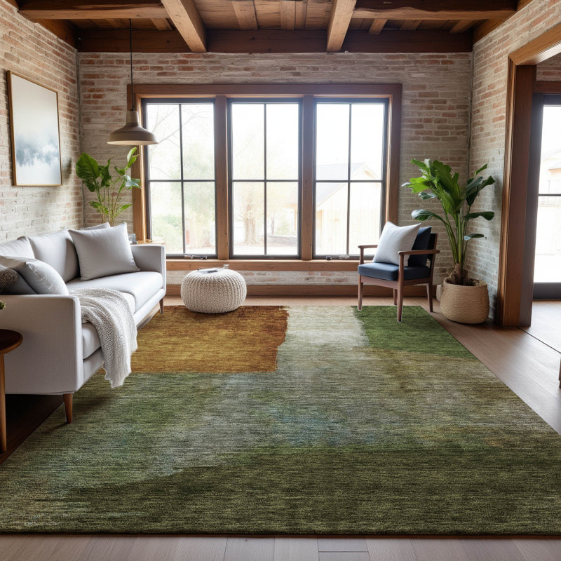Premium Machine Washable Wayne AMF1100 Squares Rug, Rectangle 10' x 14'