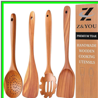 Extra-Large 4-Piece Teak Wooden Cooking Utensil Set