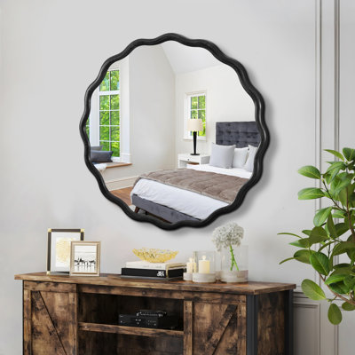 " wood wavy vanity mirror | modern wall decor for bathroom, bedroom, living room, dining room, cloakroom & entryway