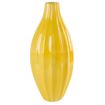 16" Yellow Linear Vase – Minimalist Modern Decorative Vase for Shelves & Tables