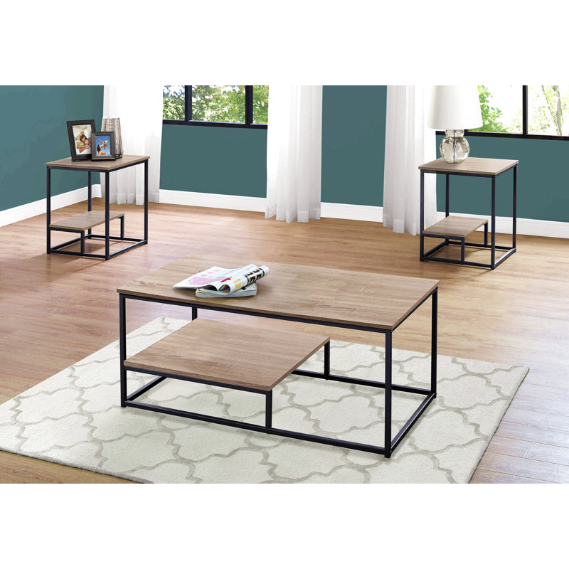 Ensemble de table, café, bout, côté, décor, salon, stratifié brun, métal noir, Taupe / Noir