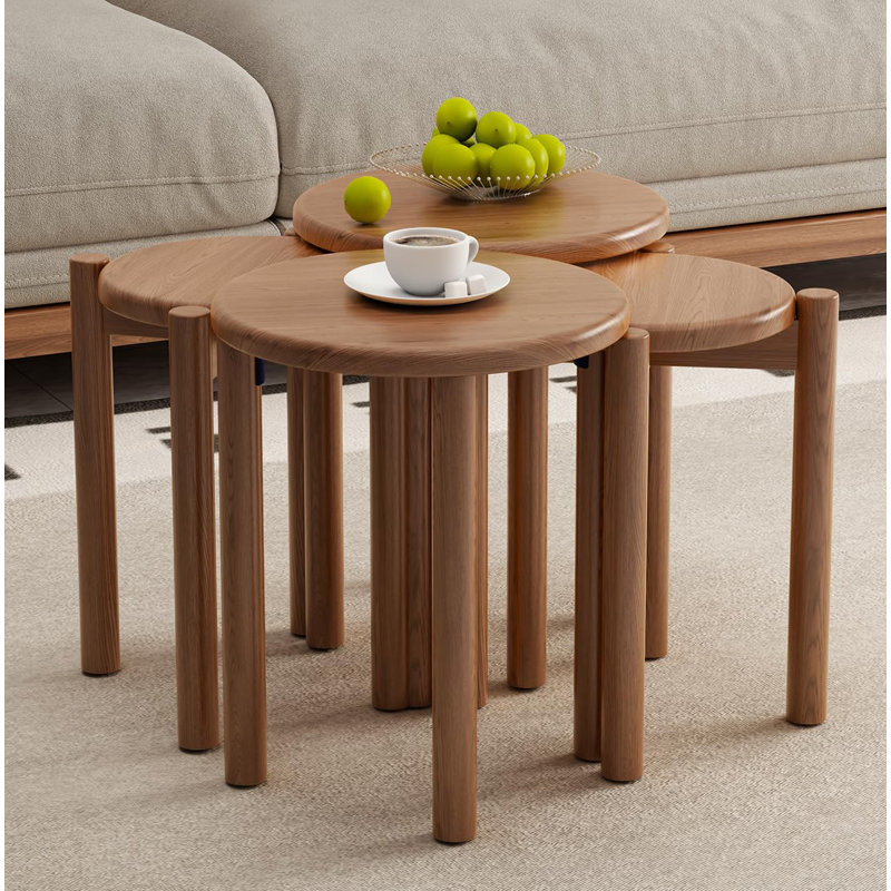 Stackable Stools Set of 4,Nesting Table, Walnut