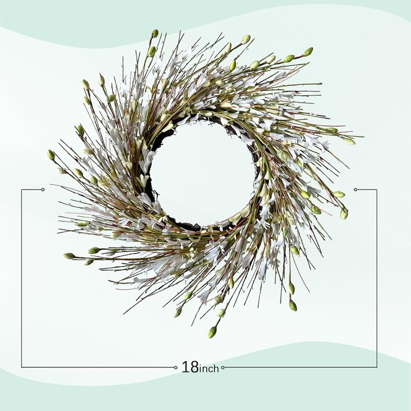 Couronne de forsythia artificielle - blanche - 18 po, décoration intérieure / extérieure toutes saisons