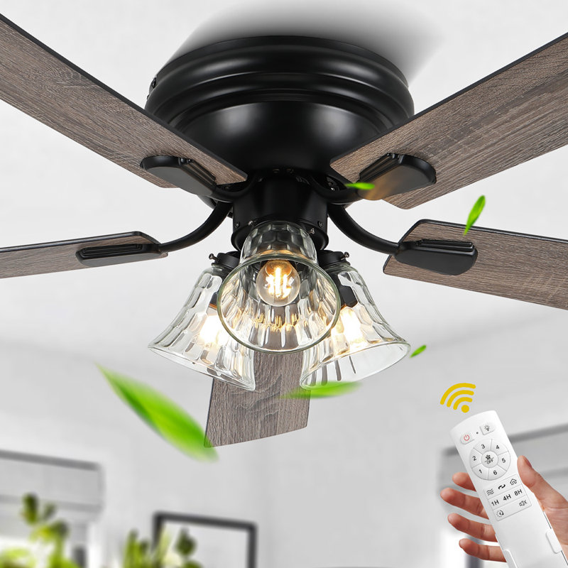 Ventilateur de plafond encastré noir 52 po avec 3 lumières et télécommande, ventilateur de moteur à courant continu 6 vitesses pour profil bas Farmhouse