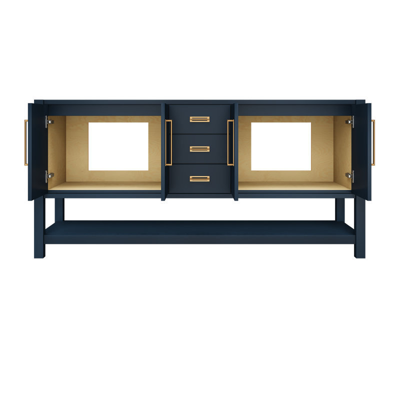 Kiawah Double Bath Vanity, Hague Blue, Satin Gold, 72"