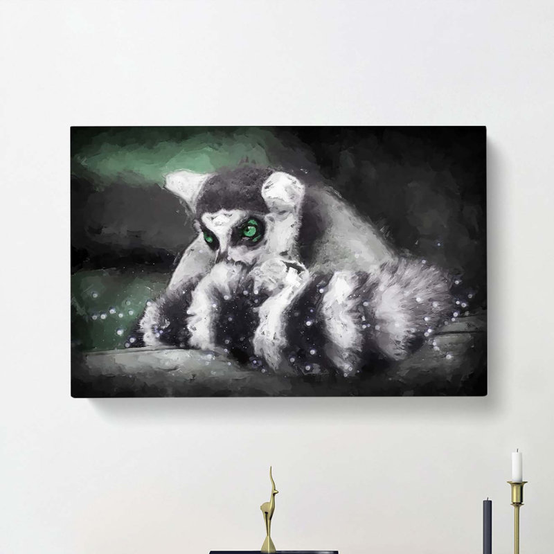Ring-tailed Lemur In Abstract - Wrapped Canvas, 35cm H x 50cm W x 3cm D