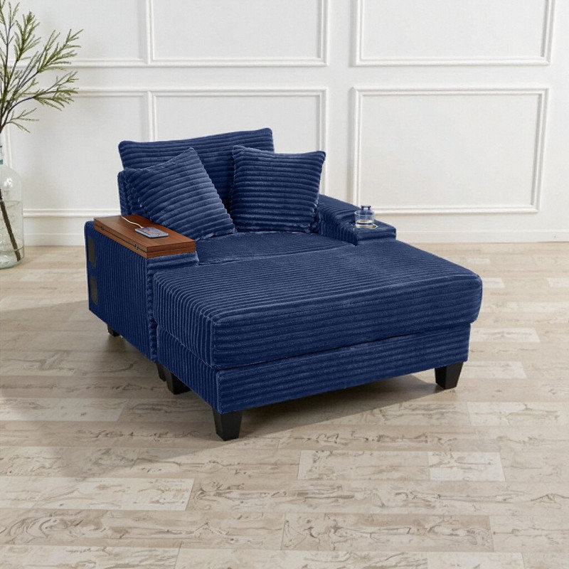 Canapé 74 po multifonctionnel avec repose-pieds Bluetooth et table USB, Bleu