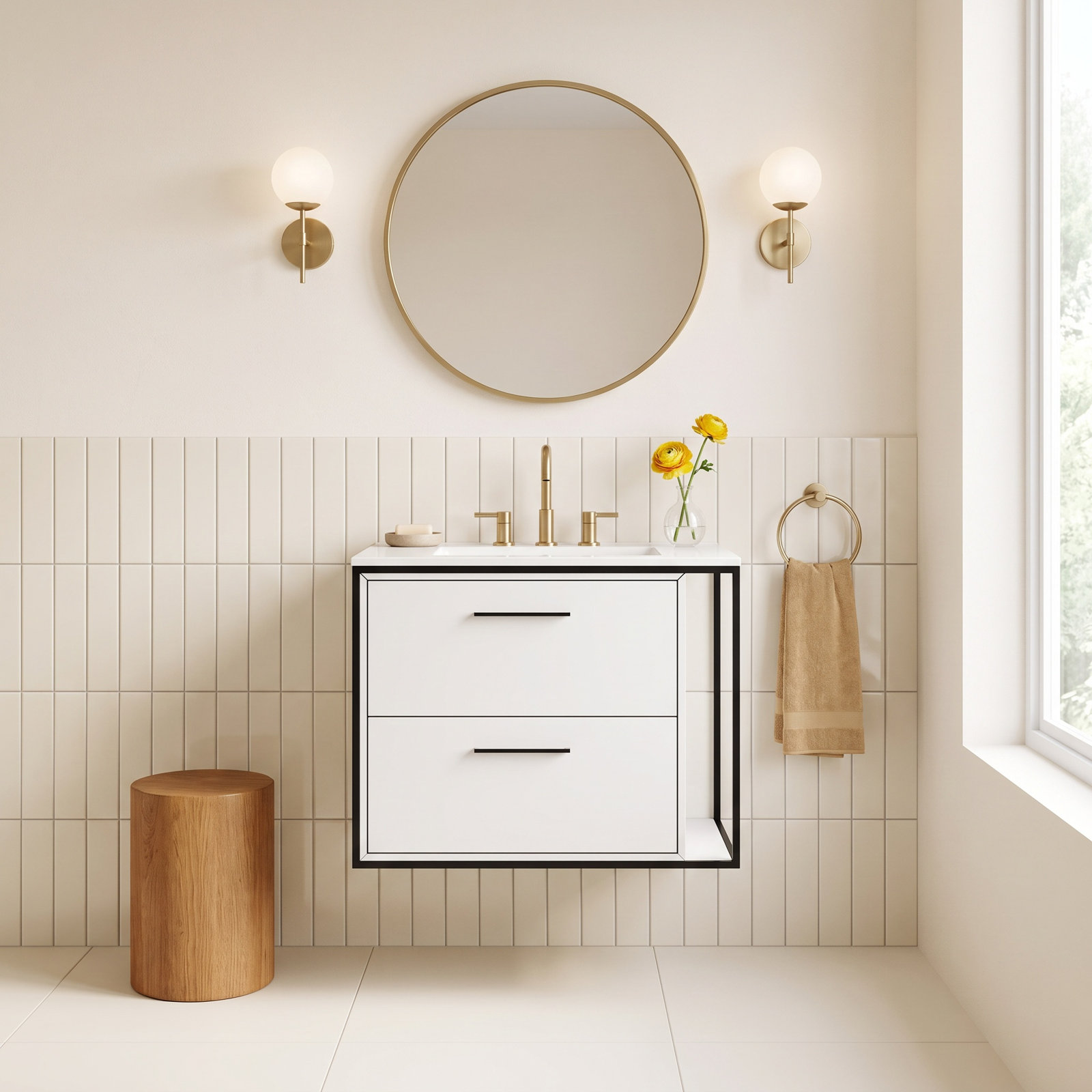 Linea 24'' Single Bathroom Vanity, Matte Black, Wall Mount, Matte White