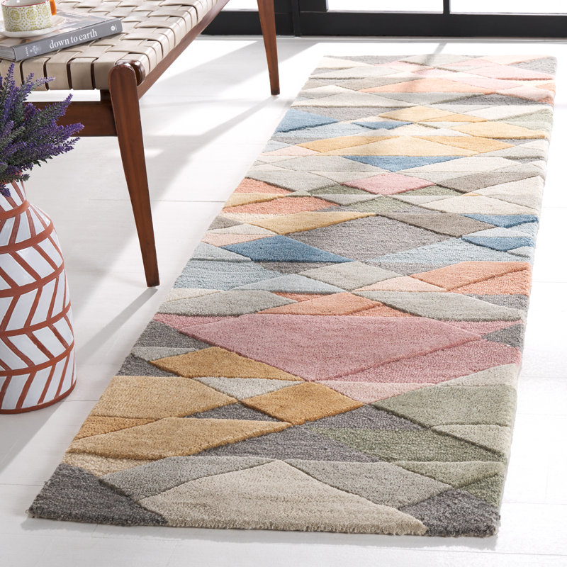 Rodeo Drive Hand Tufted Wool/Cotton Geometric Rug in Grey/Blush, Runner 2'3" x 5"