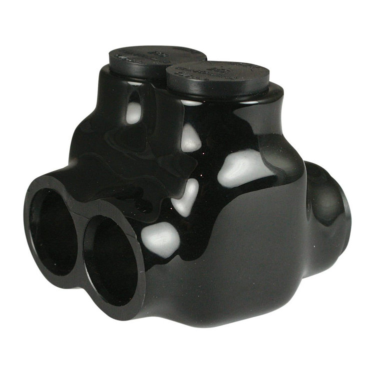 Black Insulated Multi-Cable Connector, 1/0-14 Wire Range, Dual Side Entry - 2 Port