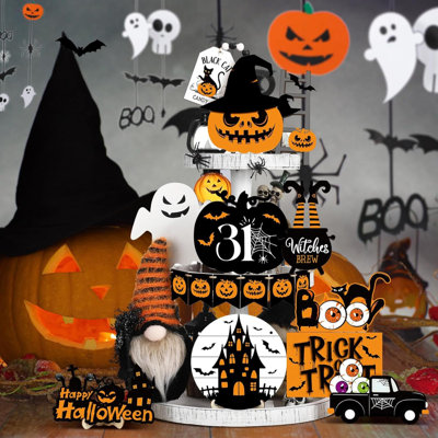 Ensemble de 18 décorations de plateau à plusieurs niveaux d'Halloween Happy Halloween