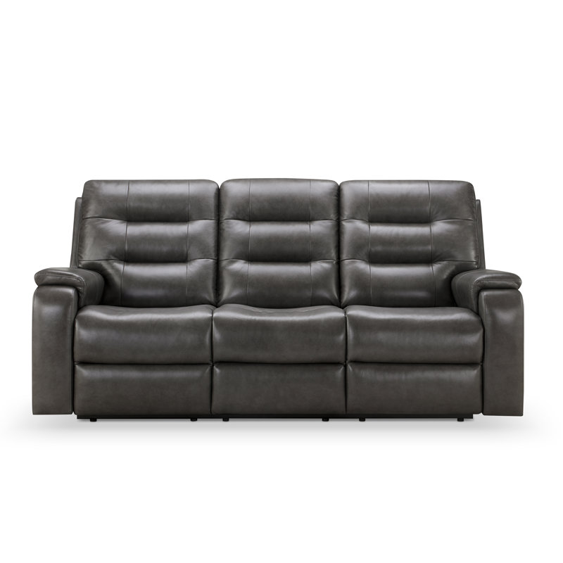 Canapé inclinable en cuir véritable à accoudoirs carrés de 81,5 po Ashlii, Cuir véritable gris