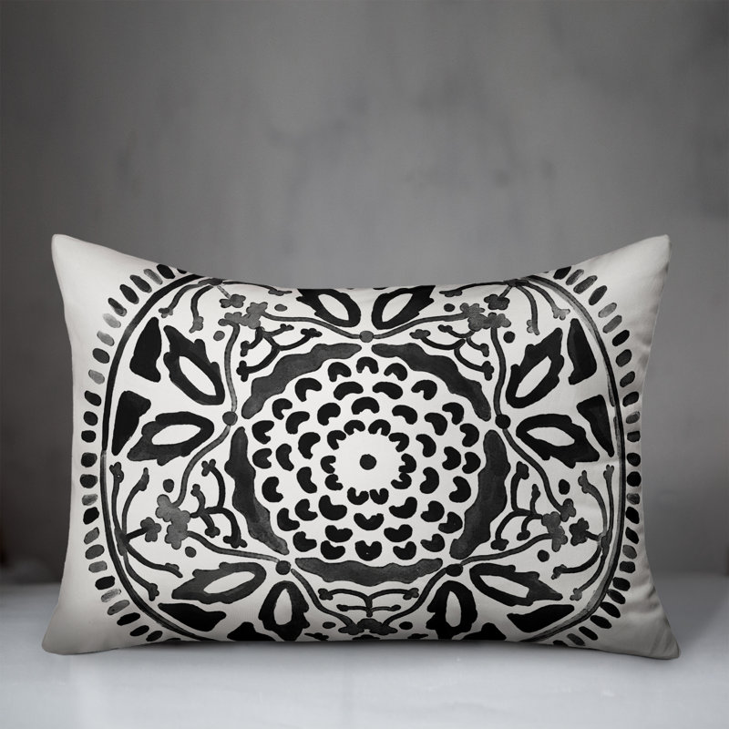 Outdoor Reversible Throw Pillow, Black/White, Floral 5