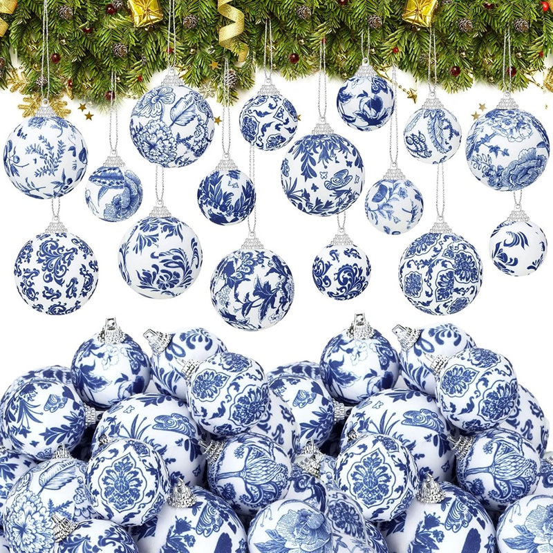 Boules de Noël chinoises bleues et blanches, décorations élégantes à suspendre pour les fêtes