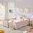 Pink Twin Upholstered Platform Bed with Rabbit Ear Headboard, Safety Rail & Pocket, Boucle Fabric-1004568549-1005955841