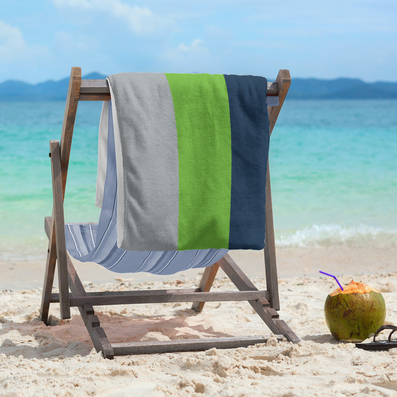 Cotton Blend Beach Towel, Gray/Green/Navy