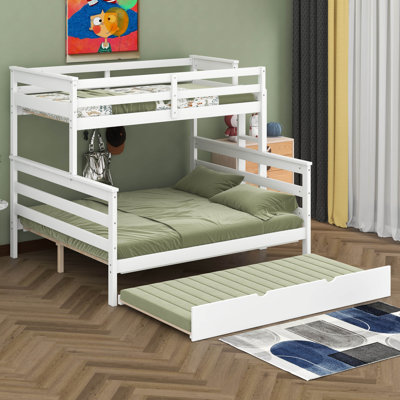 Lit simple superposé au-dessus de grand lit simple avec lit gigogne et échelle intégrée, lit superposé en bois avec garde-corps, peut être séparé en 3 lits