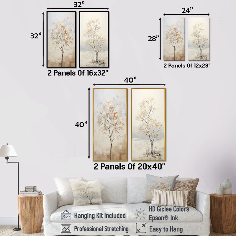 «Minimalisme», arbre d'érable beige et mélodie, H 28 po x l 25 po, Toile tendue