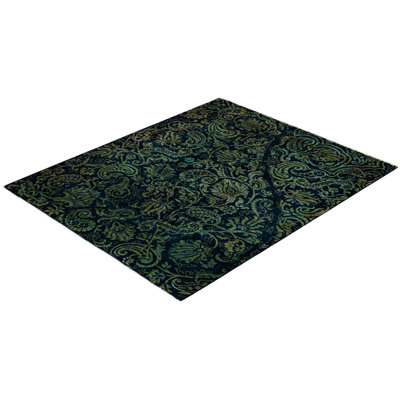 Overdyed Hand-Knotted Wool Modern-Contemporary Green Area Rug 4' 1" x 5' 1"
