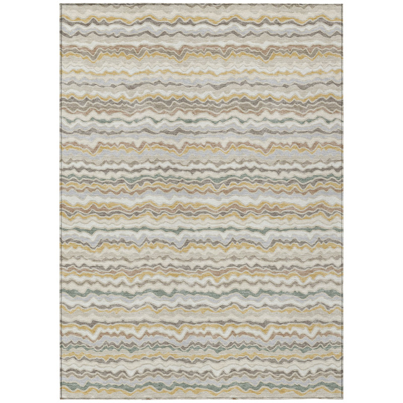 Machine Washable Indoor/Outdoor Chantille ACN2436 Stripes Rug, Ivory, 5' x 7'6"