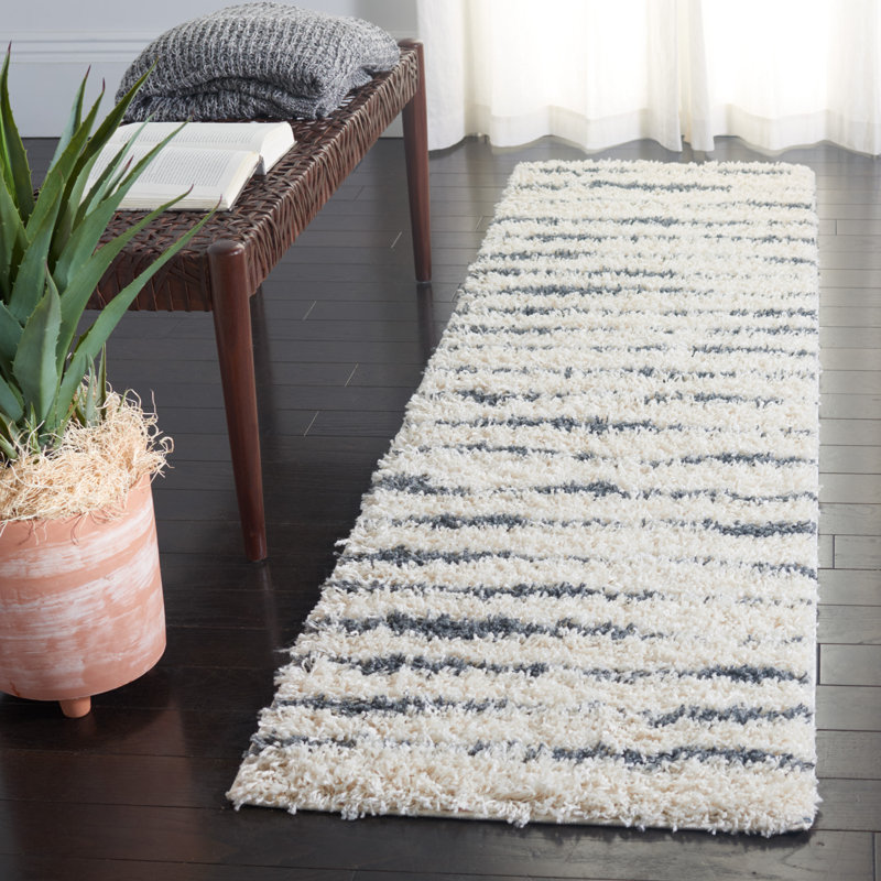 Tapis ivoire / gris foncé Siragan, Tapis de couloir 2 pi 2 po x 8 pi