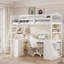 Lit mezzanine simple en bois avec tiroirs, armoire, tablettes et bureau pour une utilisation compacte et multifonctionnelle