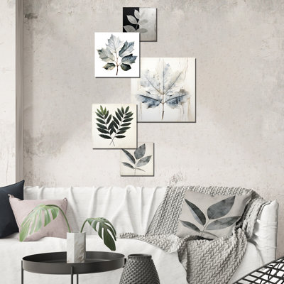 Laisser la silhouette en argent - ensemble d'art mural 5 feuilles