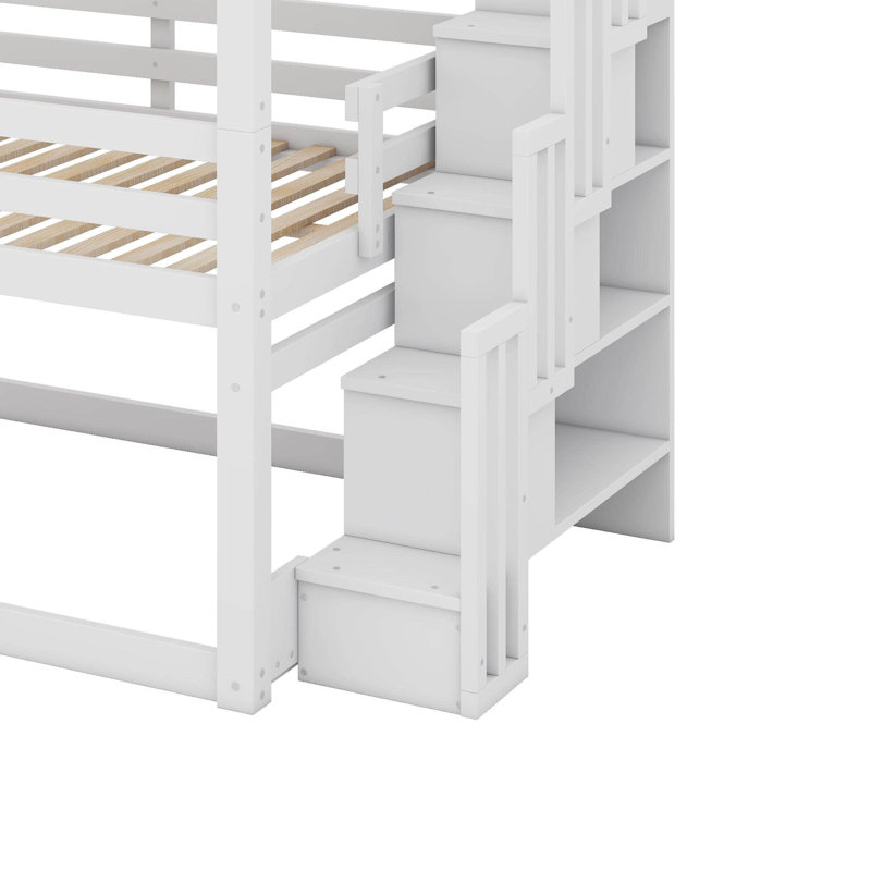 Full Size Triple Bunk Bed With Storage Staircase,Separate Design, White