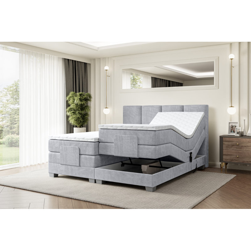Granita Pocket Spring Mattress Divan Bed Base, 140 x 200cm, Light gray