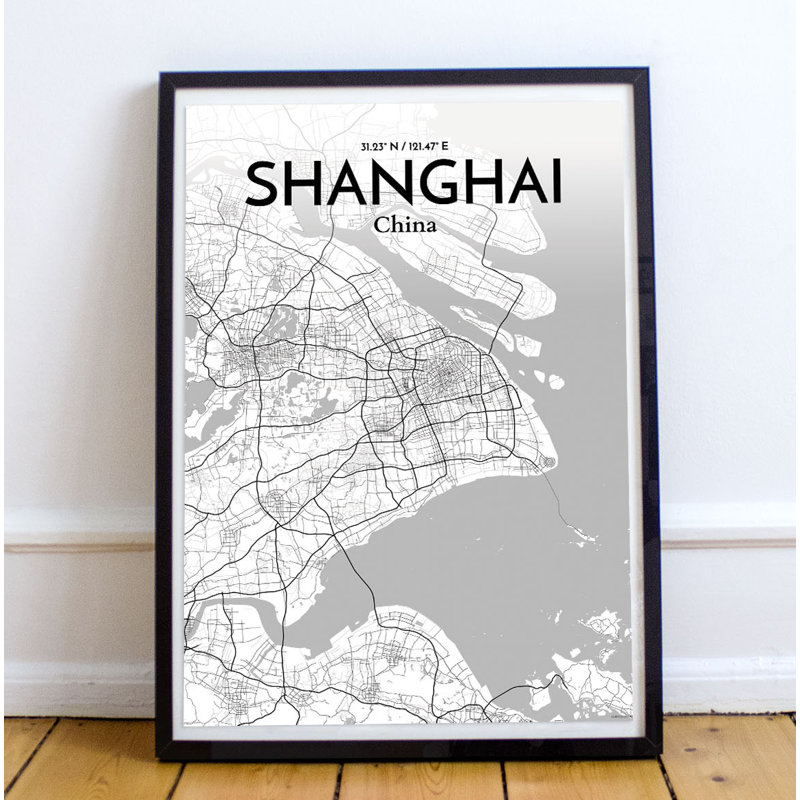«Shanghai City Map», reproduction d'impression sur affiche, H 17 po x l 11 po x P 0,05 po