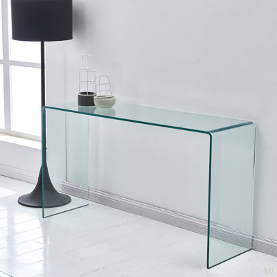 Glass Console Table, Transparent Tempered  Glass Console Table With Rounded Edges Desks, Sofa Table