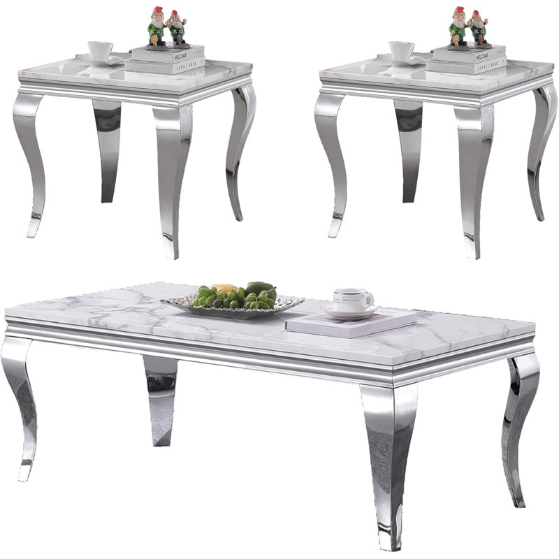 Ensemble de table de salon 3 pièces, Argent argent