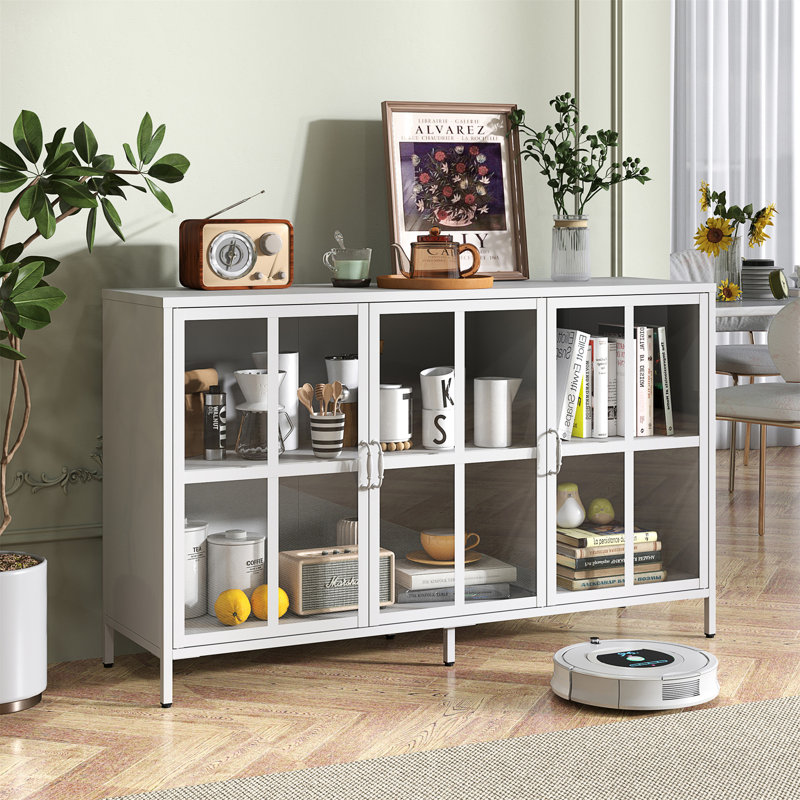 Armoire de rangement 55 po en métal Sideborad, Blanc
