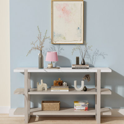 Console étroite avec plateau en marbre, table de hall d'entrée rétro avec tablette ouverte pour le couloir et le salon