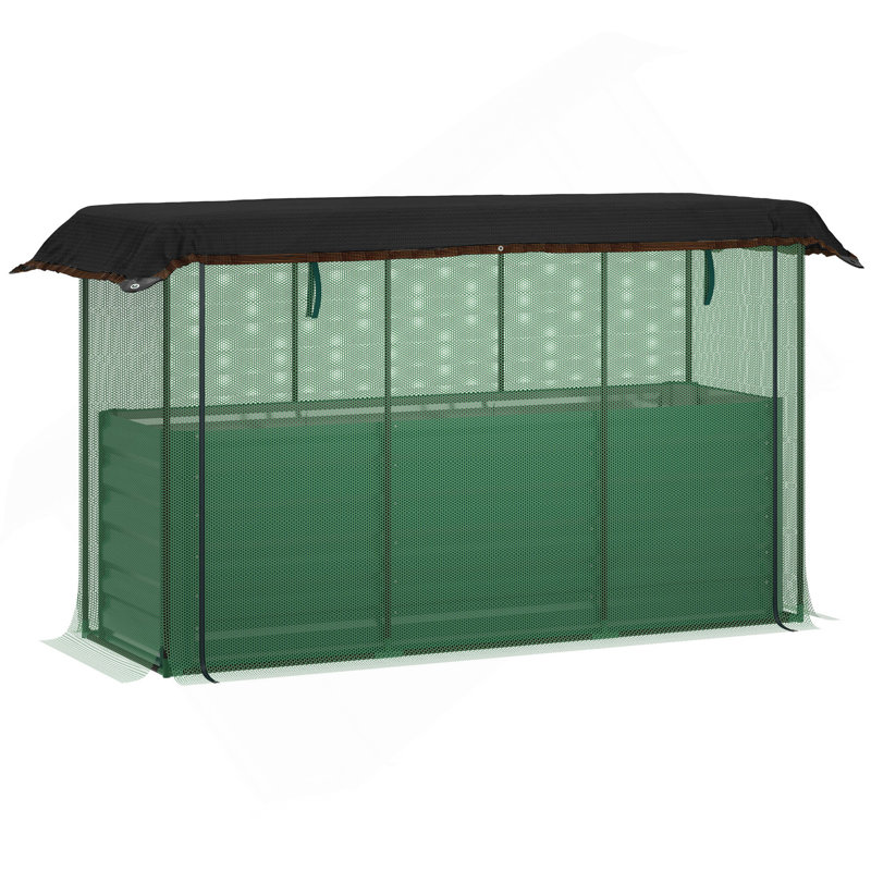 Lit de jardin surélevé galvanisé Outsunny, boîte à fleurs avec cage de culture et toile d'ombrage, vert