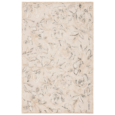 Trace Hand Tufted Wool/Cotton Floral Rug in Beige/Gray