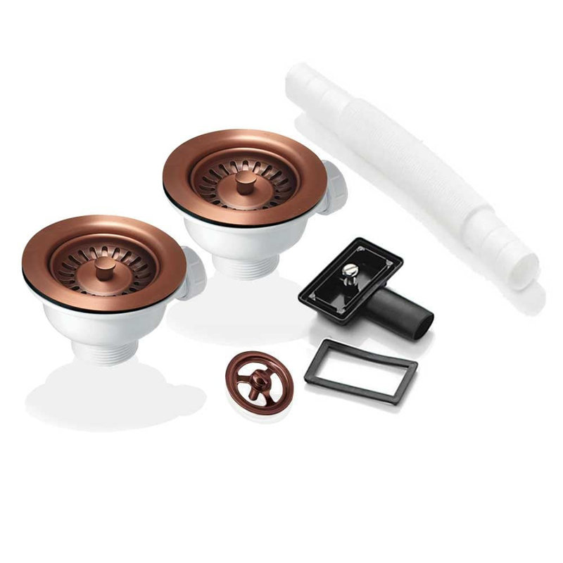2X 90Mm Strainer Waste & Overflow For Astini, RAK, Rangemaster Ceramic Sink, Copper