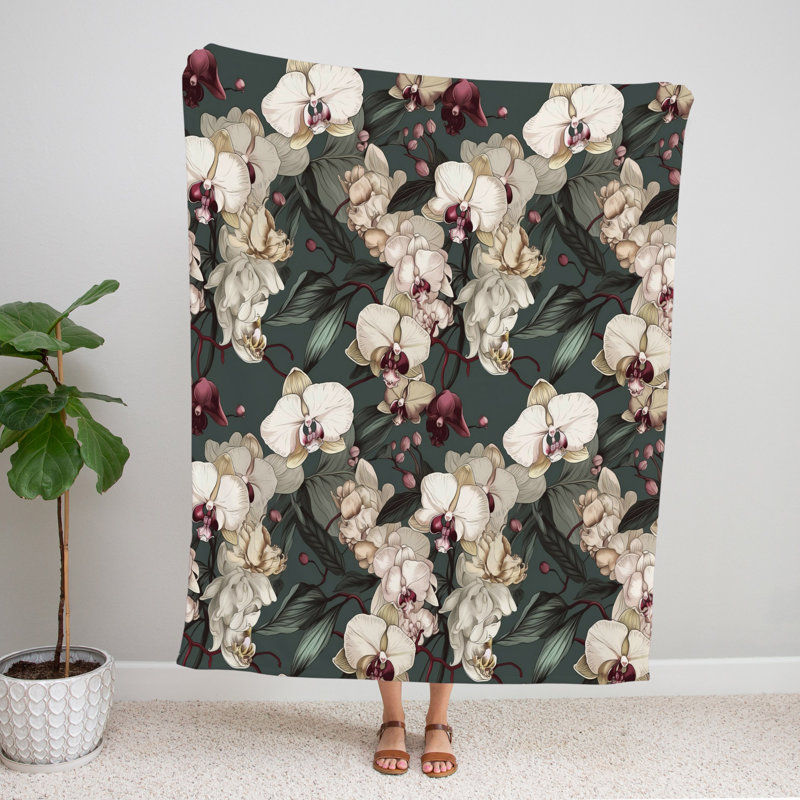 Throw Blanket, 51" W x 60" L, Floral/Abstract, Green/Beige/Red