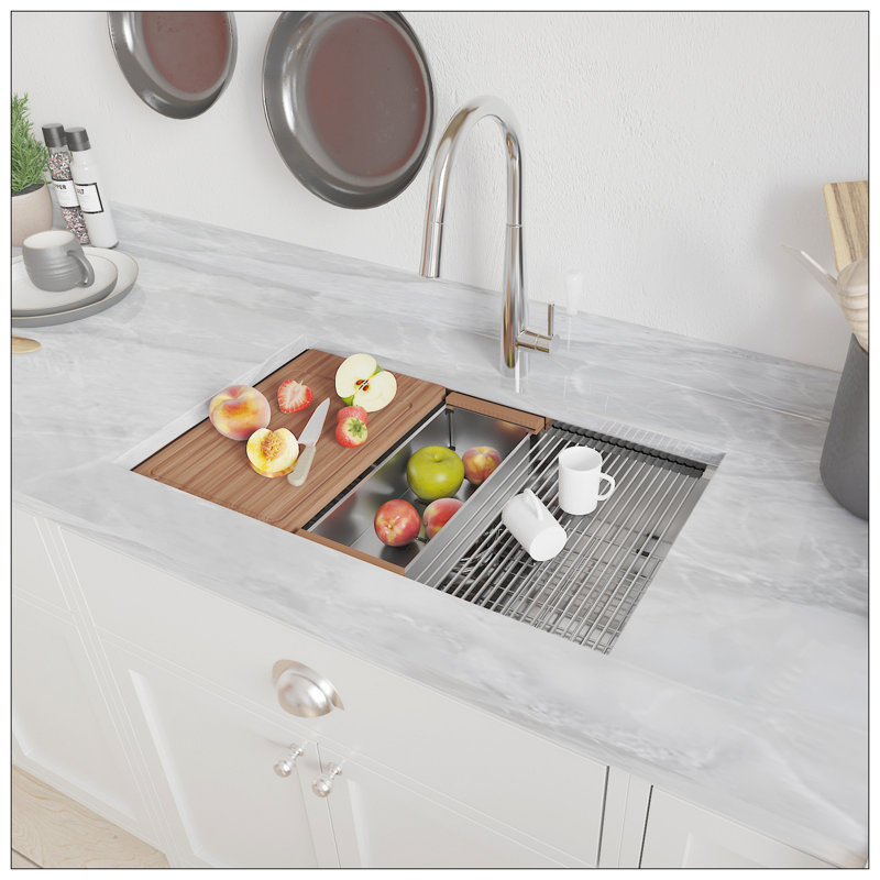 32 X 18 Inch Undermount Workstation Sink, Stainless Steel Single Bowl Kitchen Sink 18 Gauge